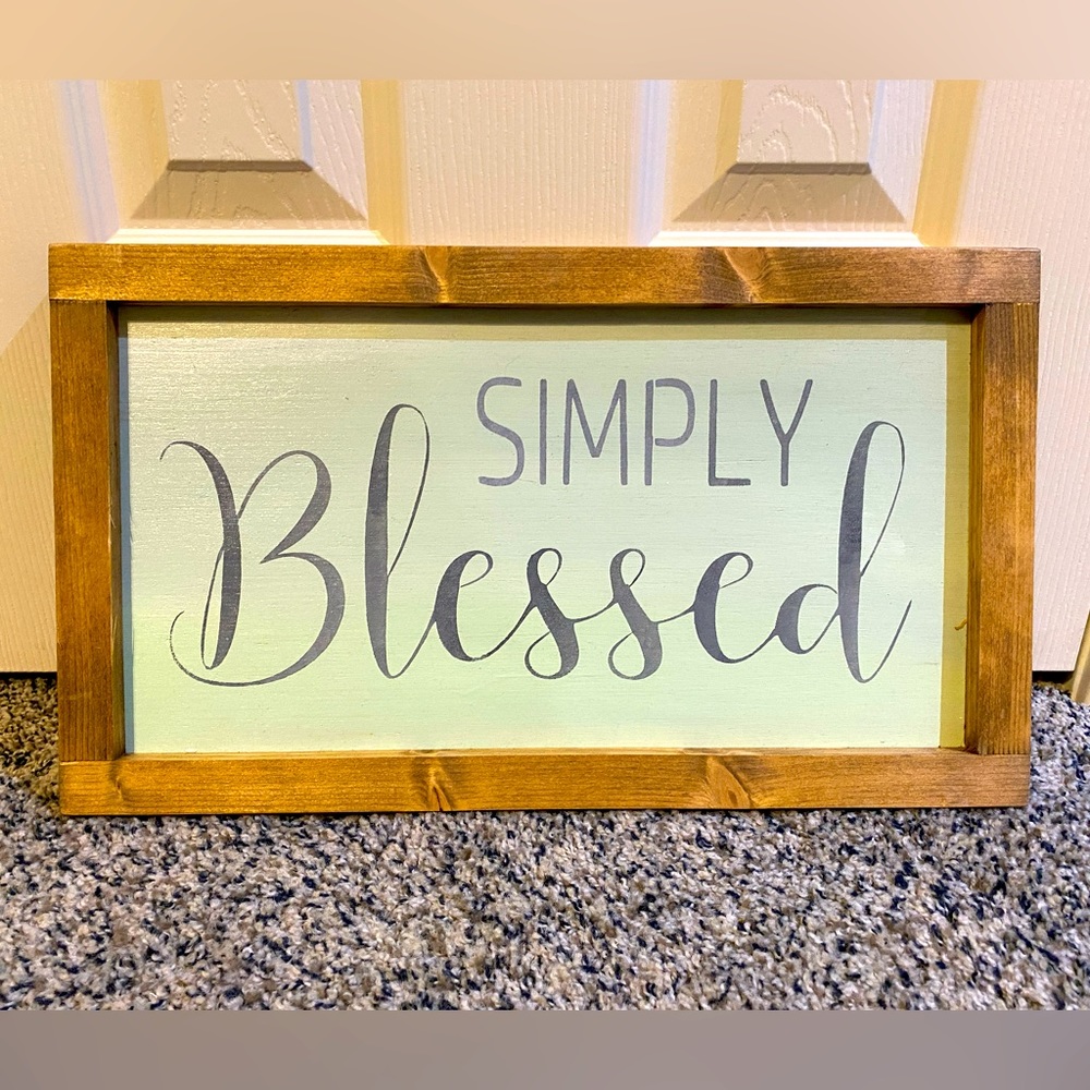 “Simply Blessed” hand-painted wood home decor sign